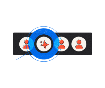 Illustration of a magnifying glass hovering over people icons and finding an AI sparkle