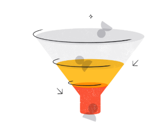 Illustration of a funnel with people inside of it (the customer journey)