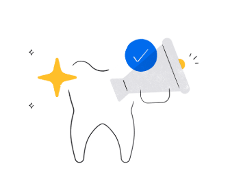 Illustration of a tooth and a megaphone illustrating dental referral programs
