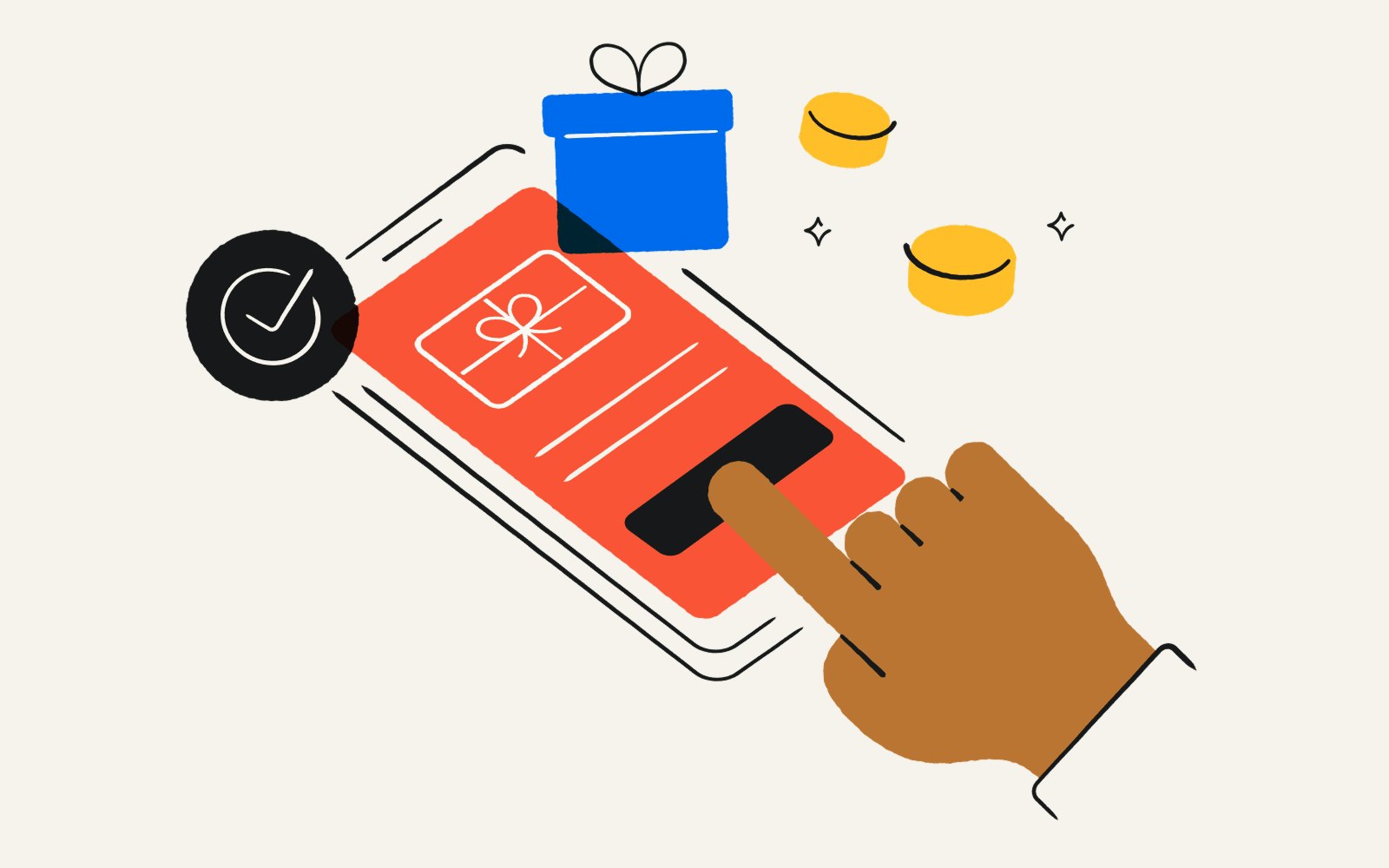 illustration of someone redeeming their reward on a mobile phone