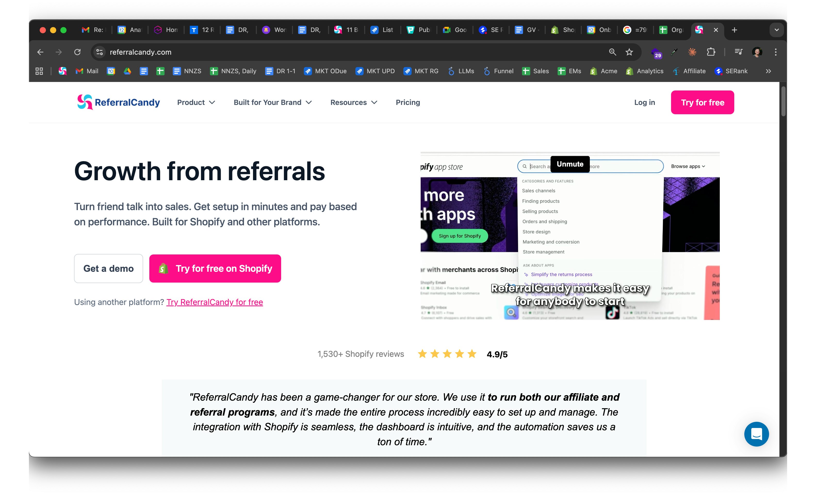 Screenshot of ReferralCandy's homepage