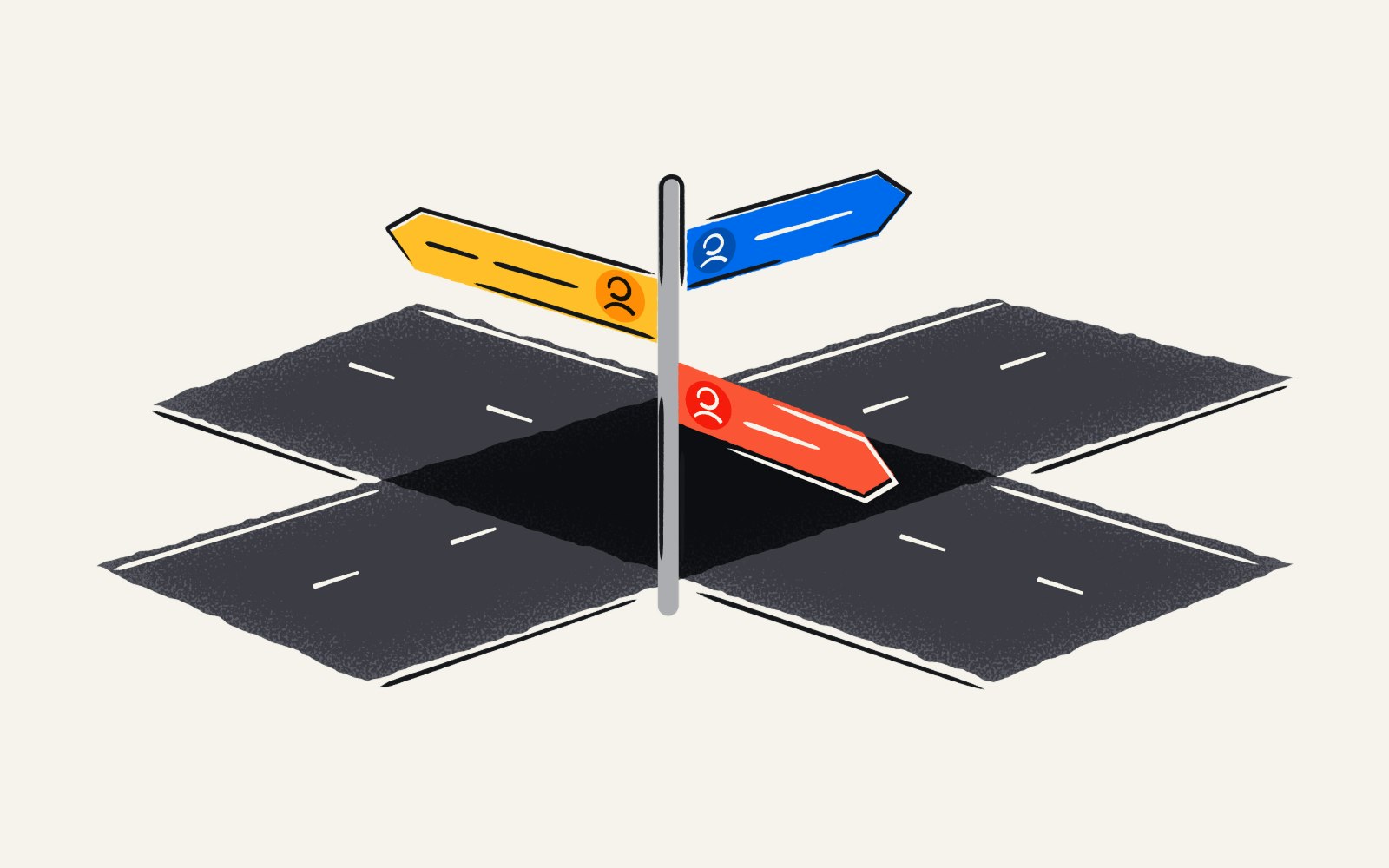 An illustration of a road sign pointing different directions.