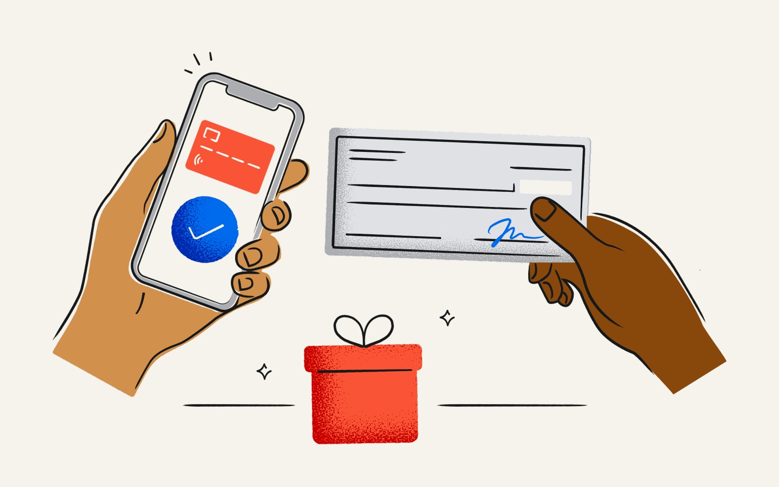 illustration comparing paper checks to digital payouts