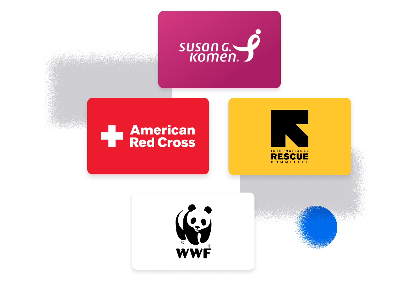 Susan G. Komen, American Red Cross, International Rescue Committee, and World Wildlife Foundation logos