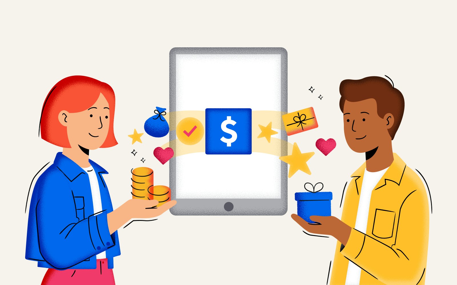 An illustration of users interacting with a GPT or cashback app.