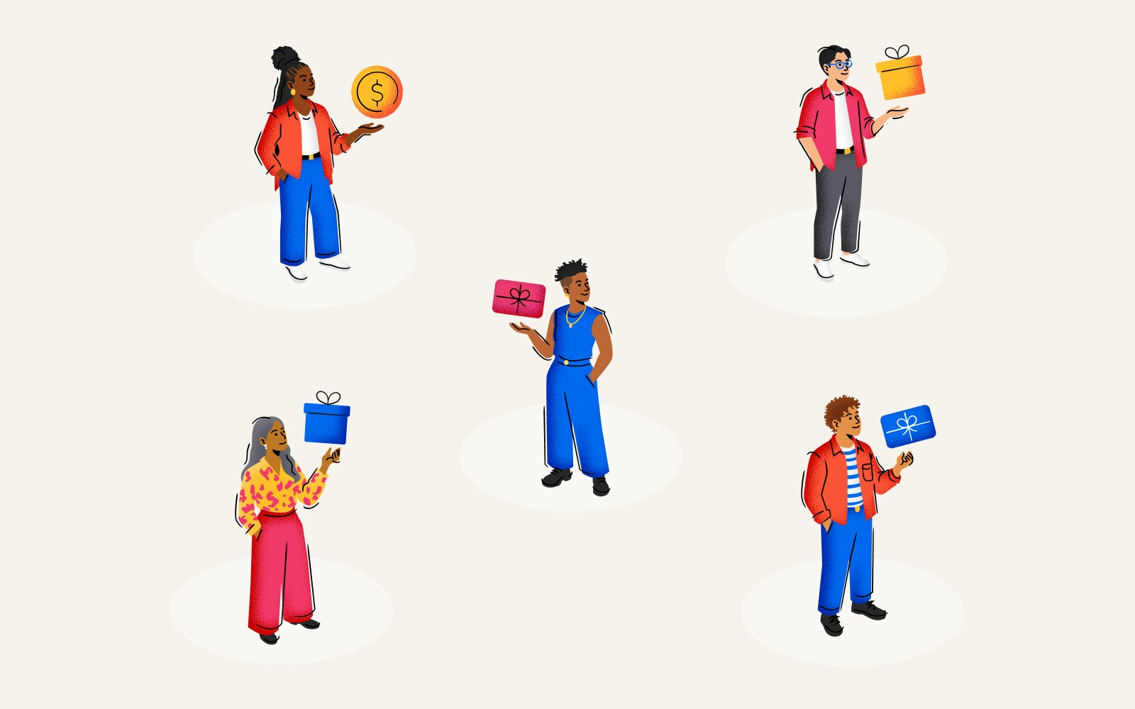 An illustration of people holding various research incentives.