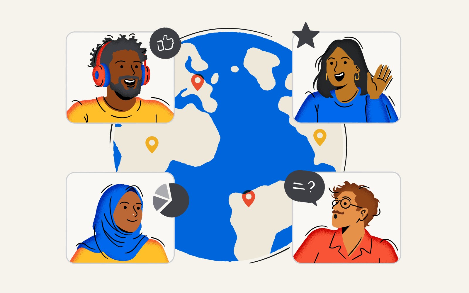 4 people working on global research