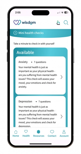 Wisdom app - Mini Health Checks