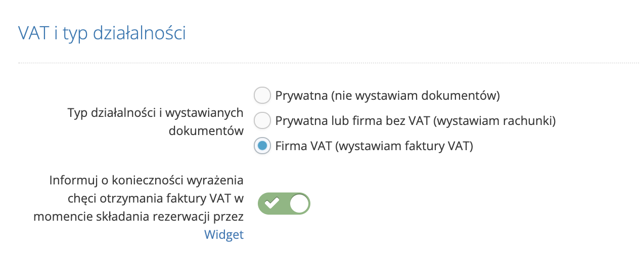 Wprowadzanie ustawień dotyczących VAT w panelu IdoBooking