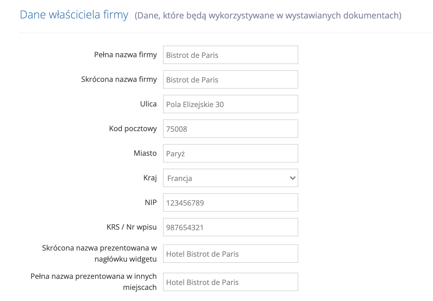 Dodawanie szczegółów związanych z danymi firmy