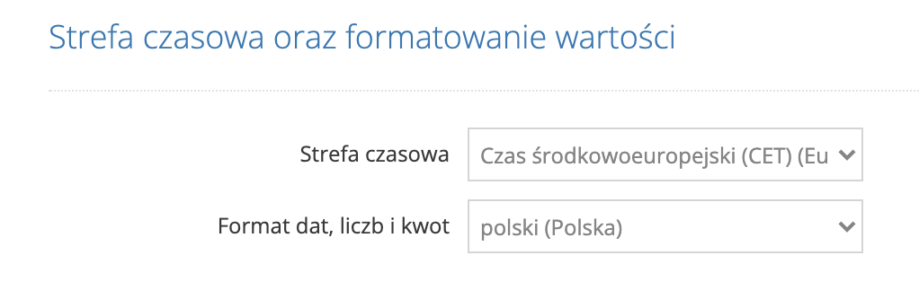 Ustawianie strefy czasowej oraz formatu dat, liczb i kwot w panelu IdoBooking