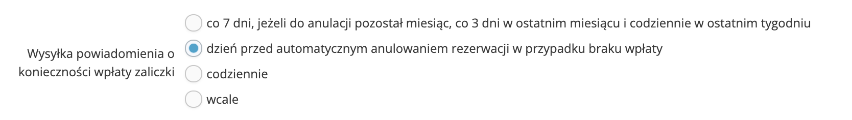 Ustawianie przypomnienia wysyłanego do gości, którzy nie opłacili przedpłaty