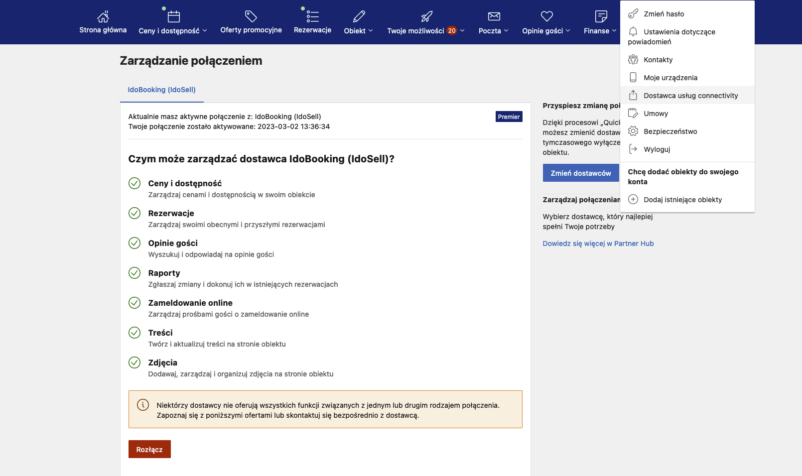wybranie dostawcy channel managera