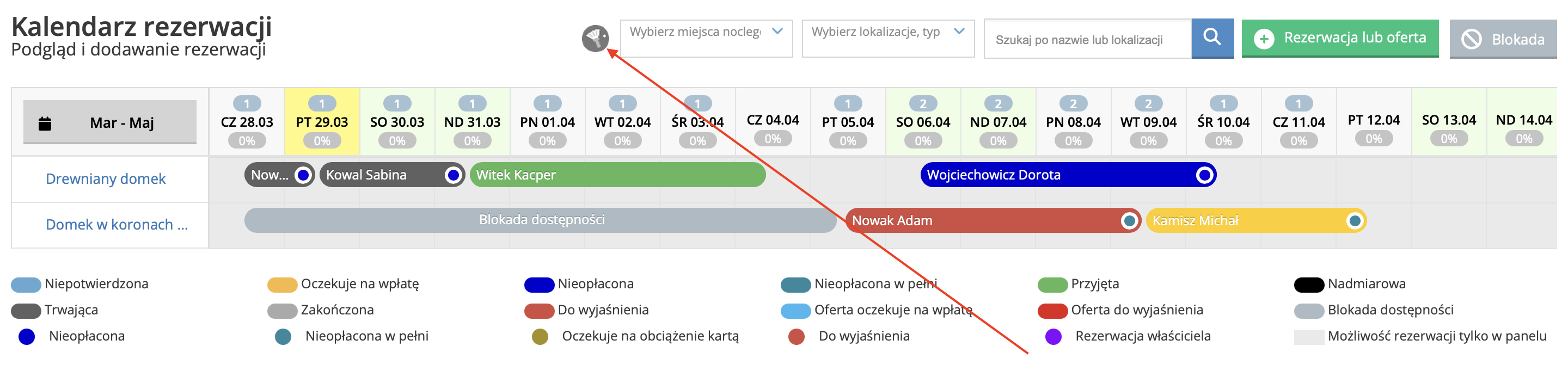 Kalendarz rezerwacji - planowanie sprzątania