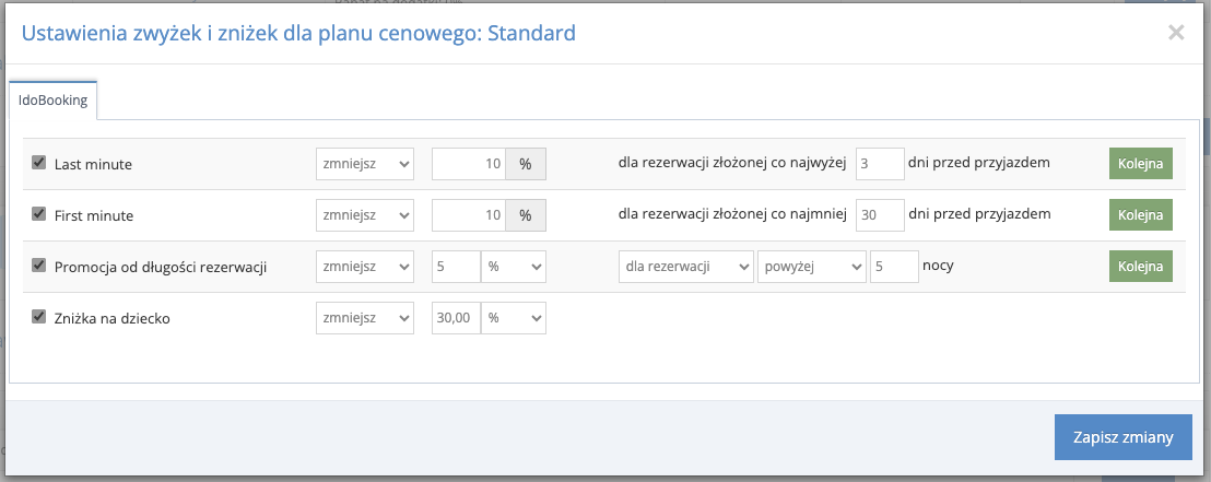 Konfiguracja zniżek i zwyżek