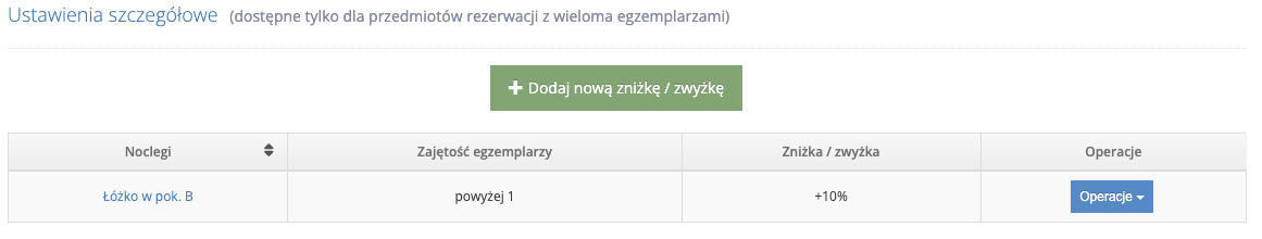 Zniżki i zwyżki od długości rezerwacji - konfiguracja dla obiektów z wieloma egzemplarzami