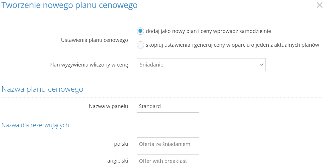 Tworzenie nowego planu cenowego