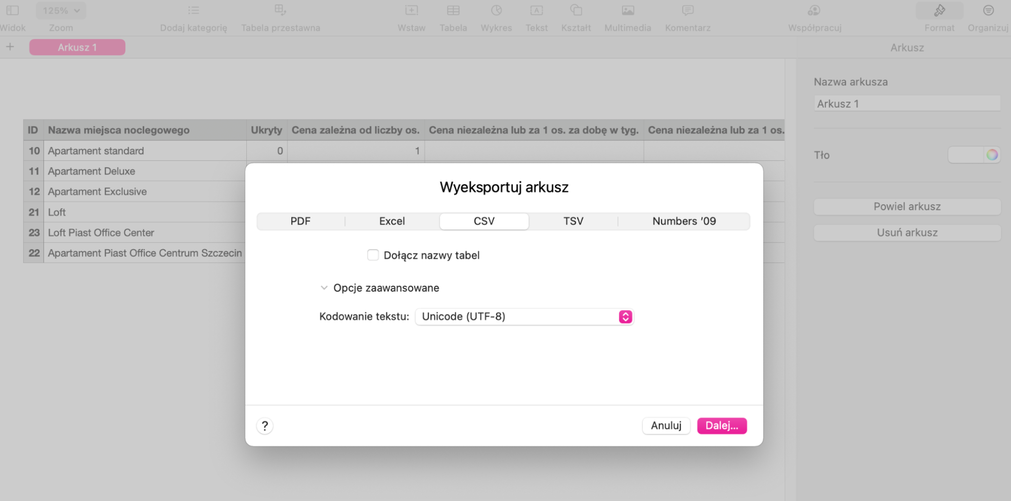 Plany cenowe - plik csv, kodowanie UTF-8