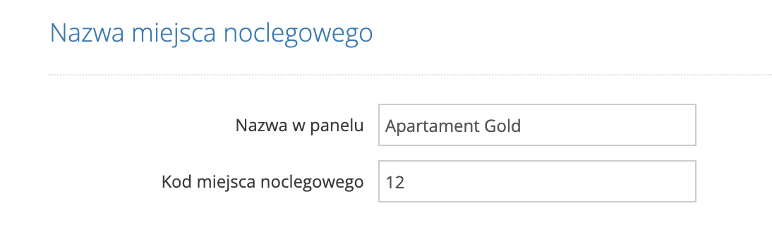 Miejsca noclegowe - nazwa w panelu