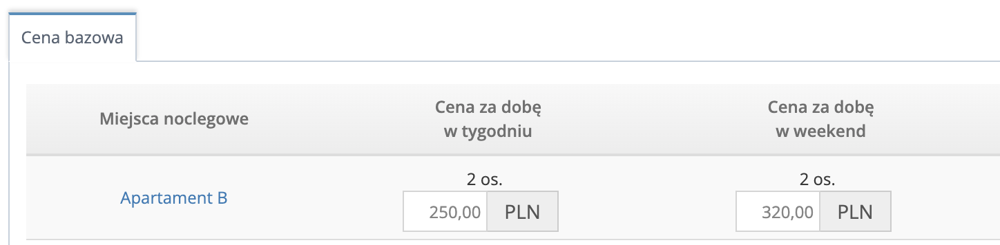 Konfiguracja sprzedaży - ceny za weekend