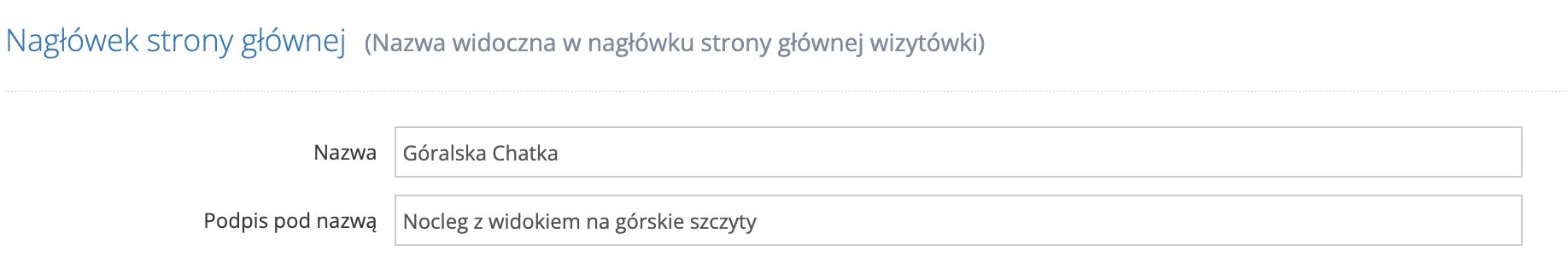 Strona wizytówka - nagłówek