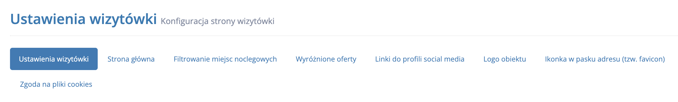 Ustawienia wizytówki - główne menu