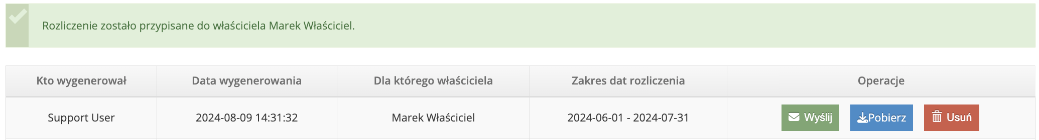 Raport właściciela - generowanie