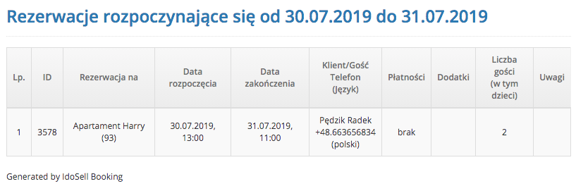 Drukowanie list - rezerwacje rozpoczynające