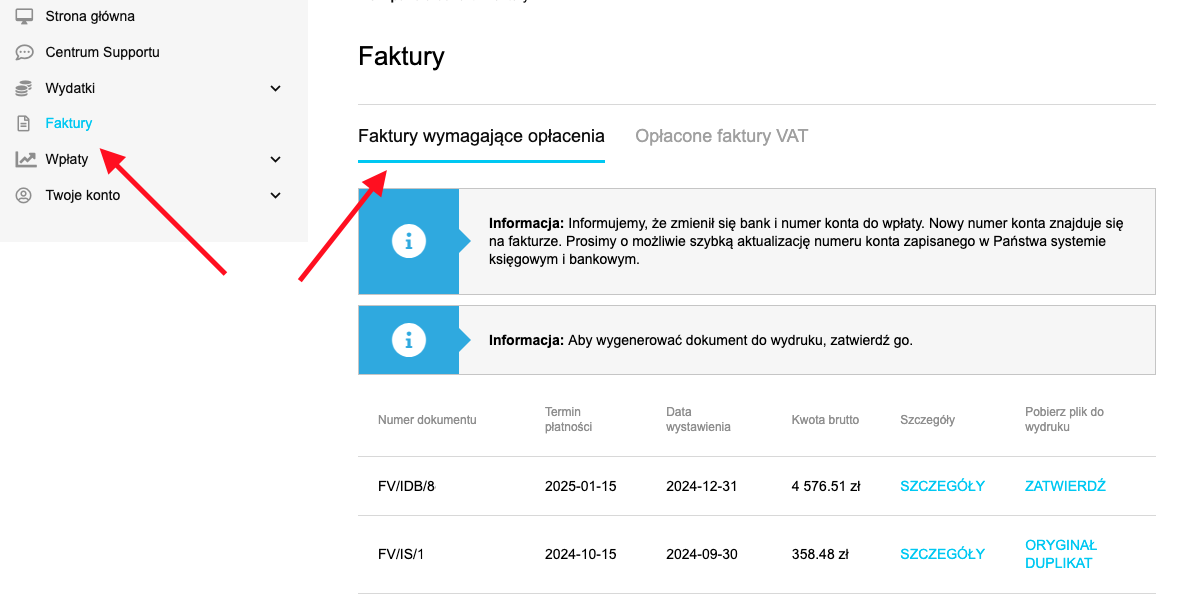 BOK - Faktury wymagające opłacenia