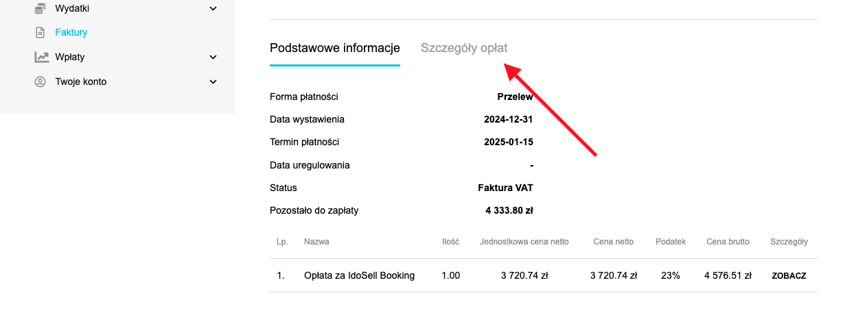 BOK - Faktury szczegóły opłat