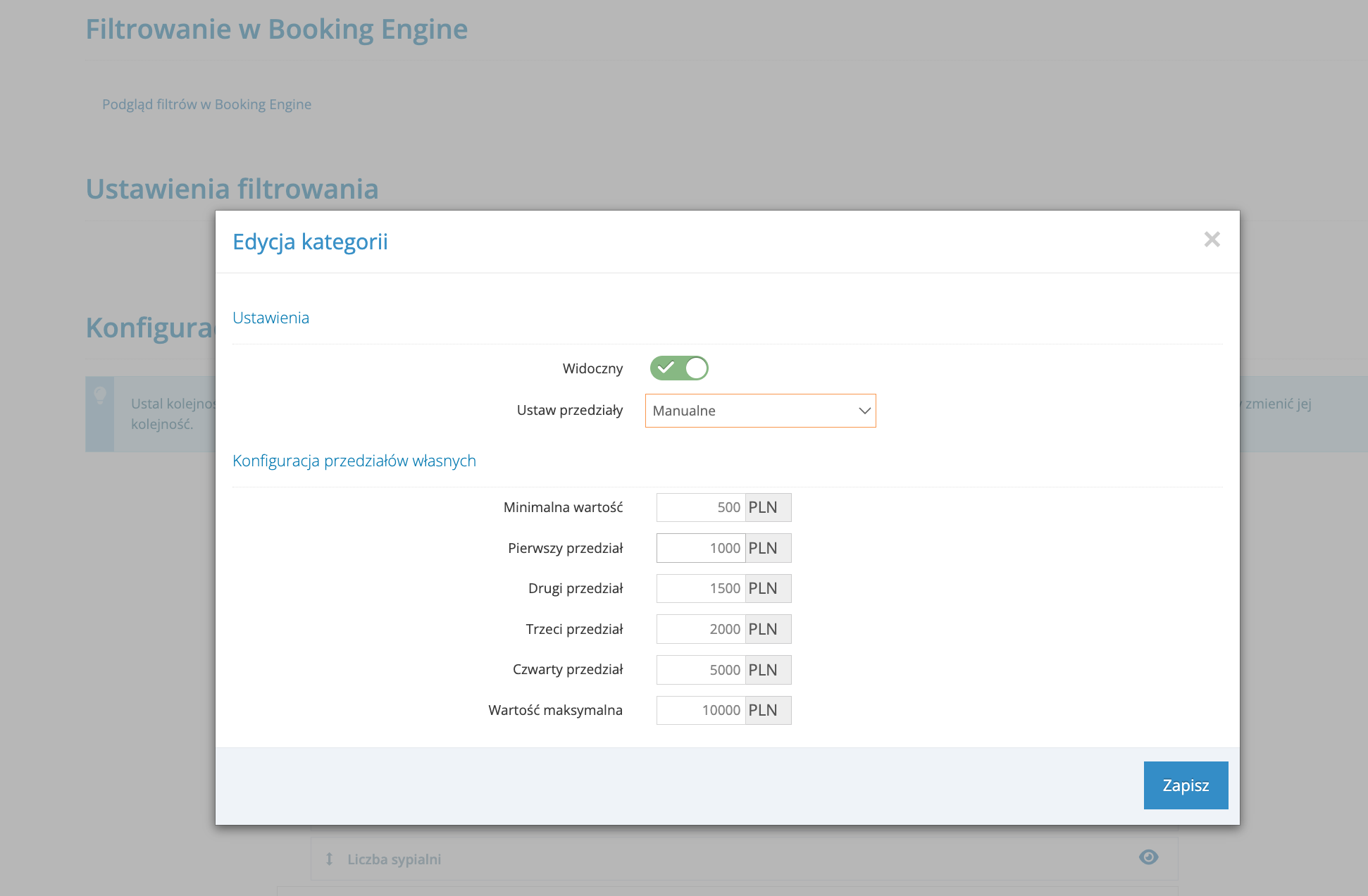 Booking Engine - zakres cenowy