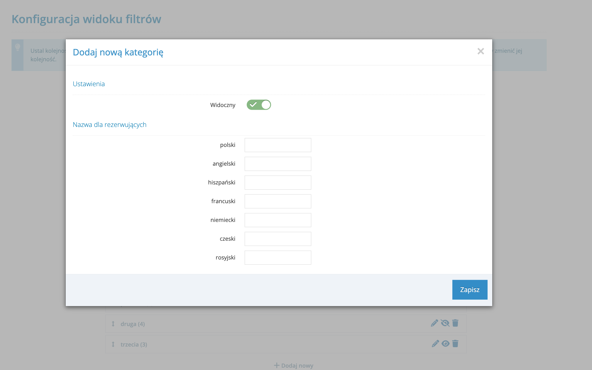 Booking Engine - filtry własne