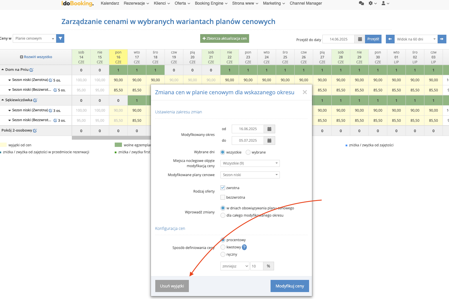 Zbiorcza aktualizacja cen - usuwanie wyjątków