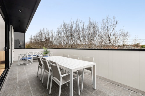 Balcony, Three Bedroom Apartment at Docker St Apartments by Urban Rest, Elwood