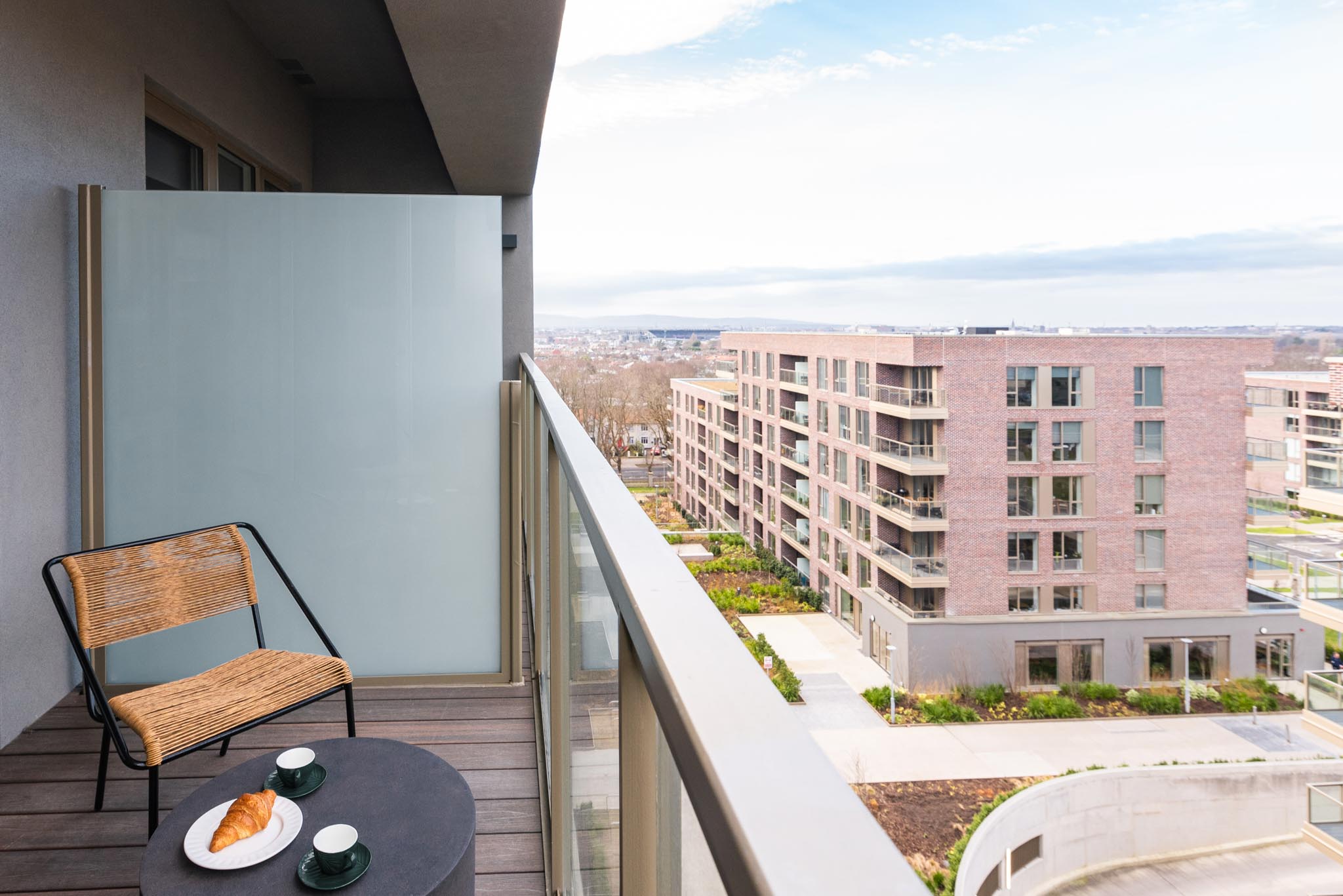 Balcony, Open Plan One Bedroom Apartment at Griffith Wood, Dublin by Urban Rest