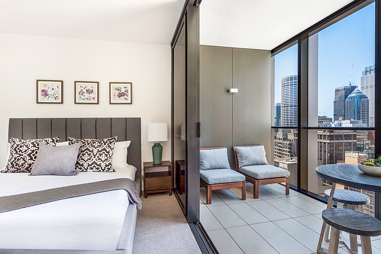 Balcony and bedroom - One Bedroom Apartment - Urban Rest - The Arc Apartments Sydney