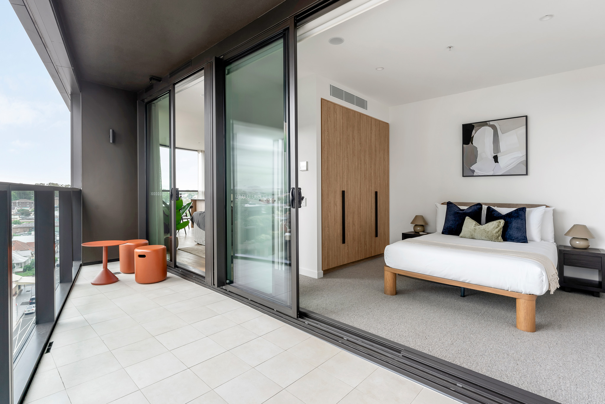 Bedroom and balcony - Two Bedroom Apartment - Urban Rest Parramatta - Sydney