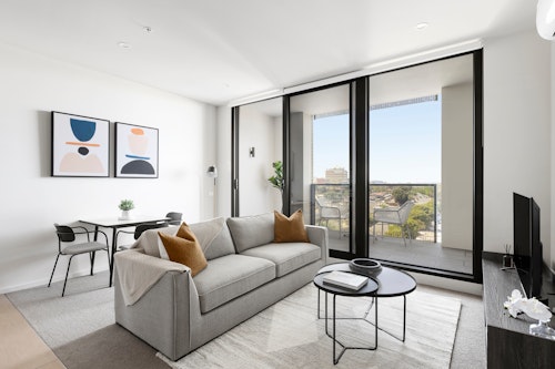 Living Room in One Bedroom Apartment at Caulfield Apartments by Urban Rest
