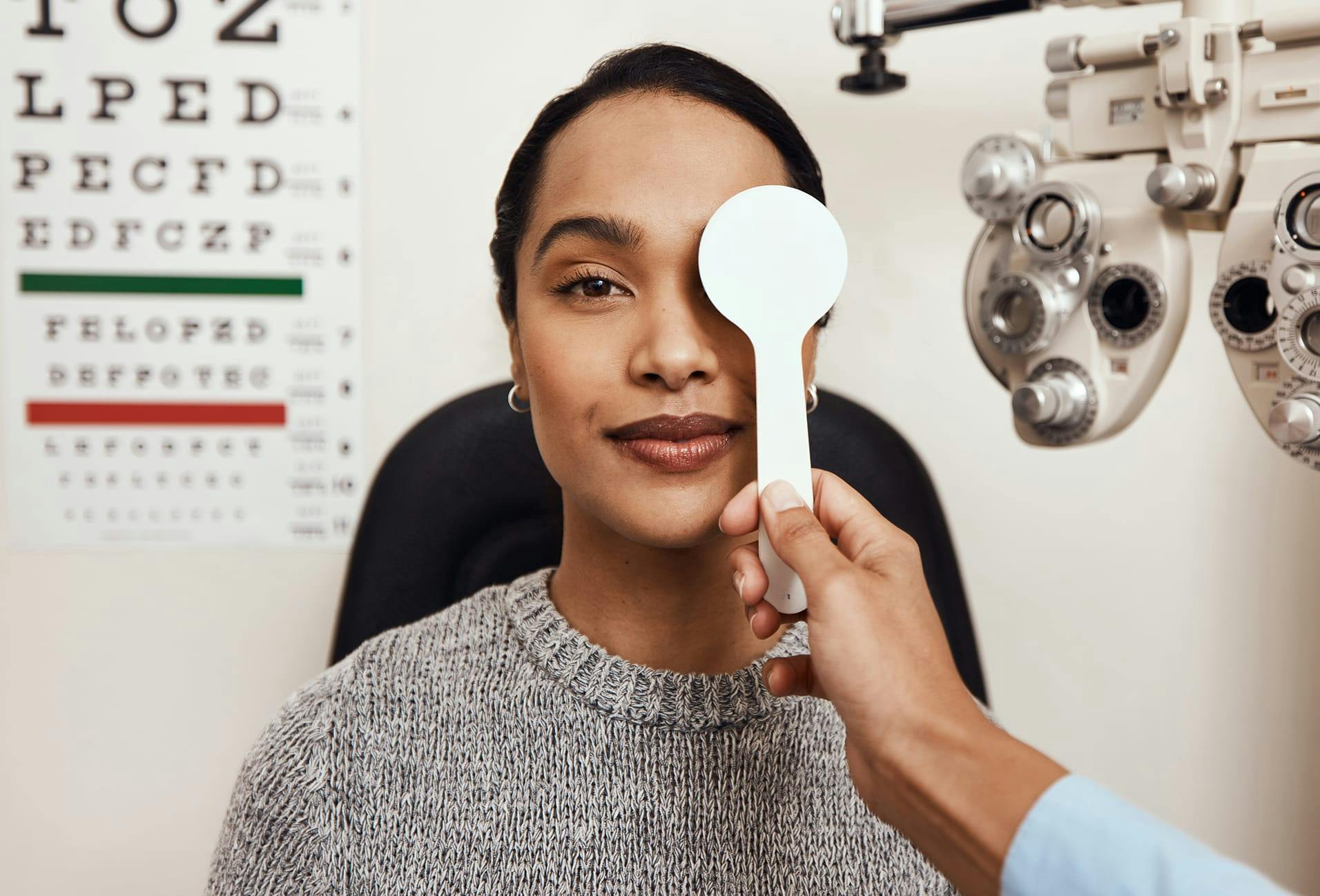 Woman getting an eye exam