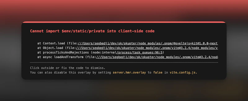 Error when using private environment variables in client-side code