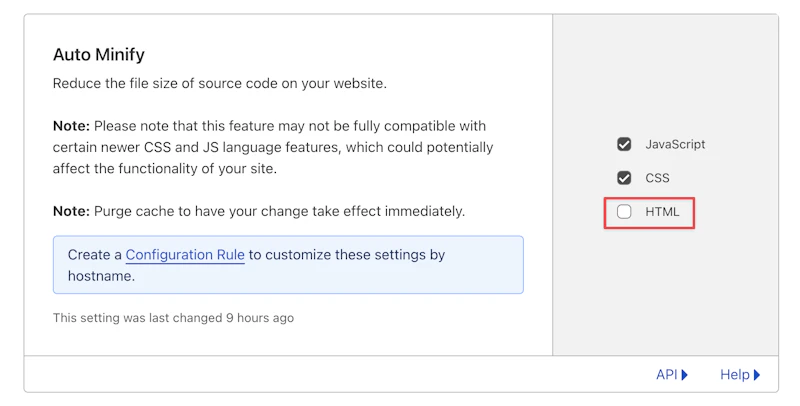 Minification settings in Cloudflare