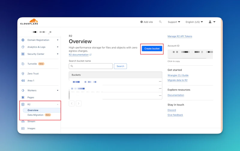 Cloudflare R2 dashboard