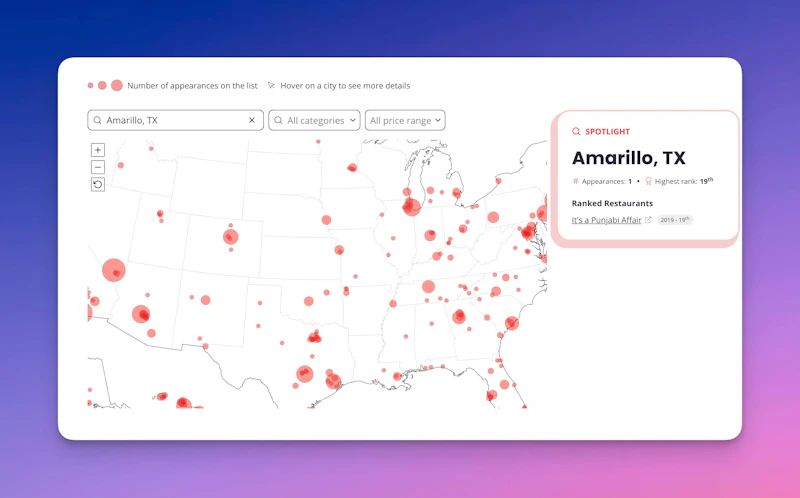 Interactive map on Yelp top 100 website