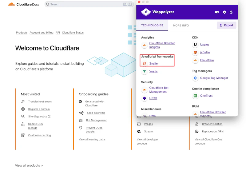 Cloudflare docs use Svelte