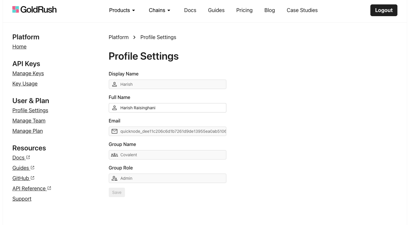 GoldRush profile settings