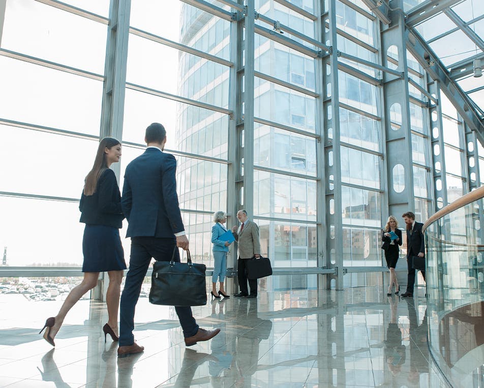 People walking in building