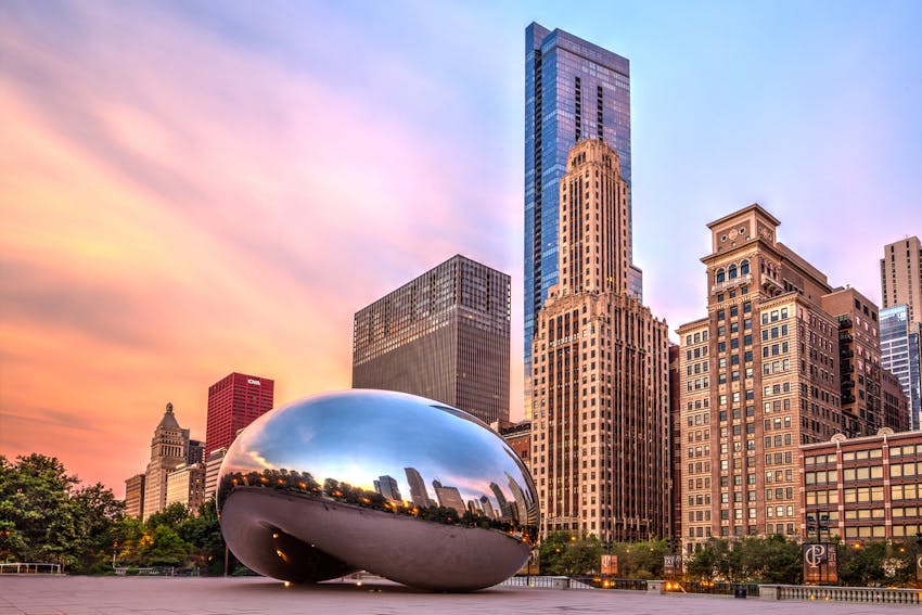 The sculpture Cloud Gate also nicknamed The Bean located in Millennium Park, Chicago
