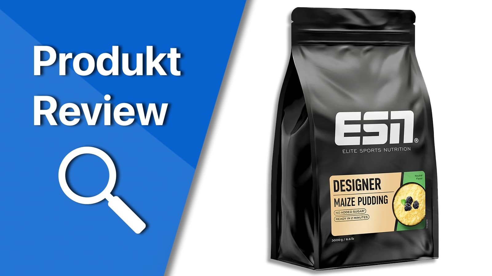 ESN Designer Maize Pudding Produkt Review. Titelbild, welches die Verpackung des ESN Designer Maize Pudding vorstellt.