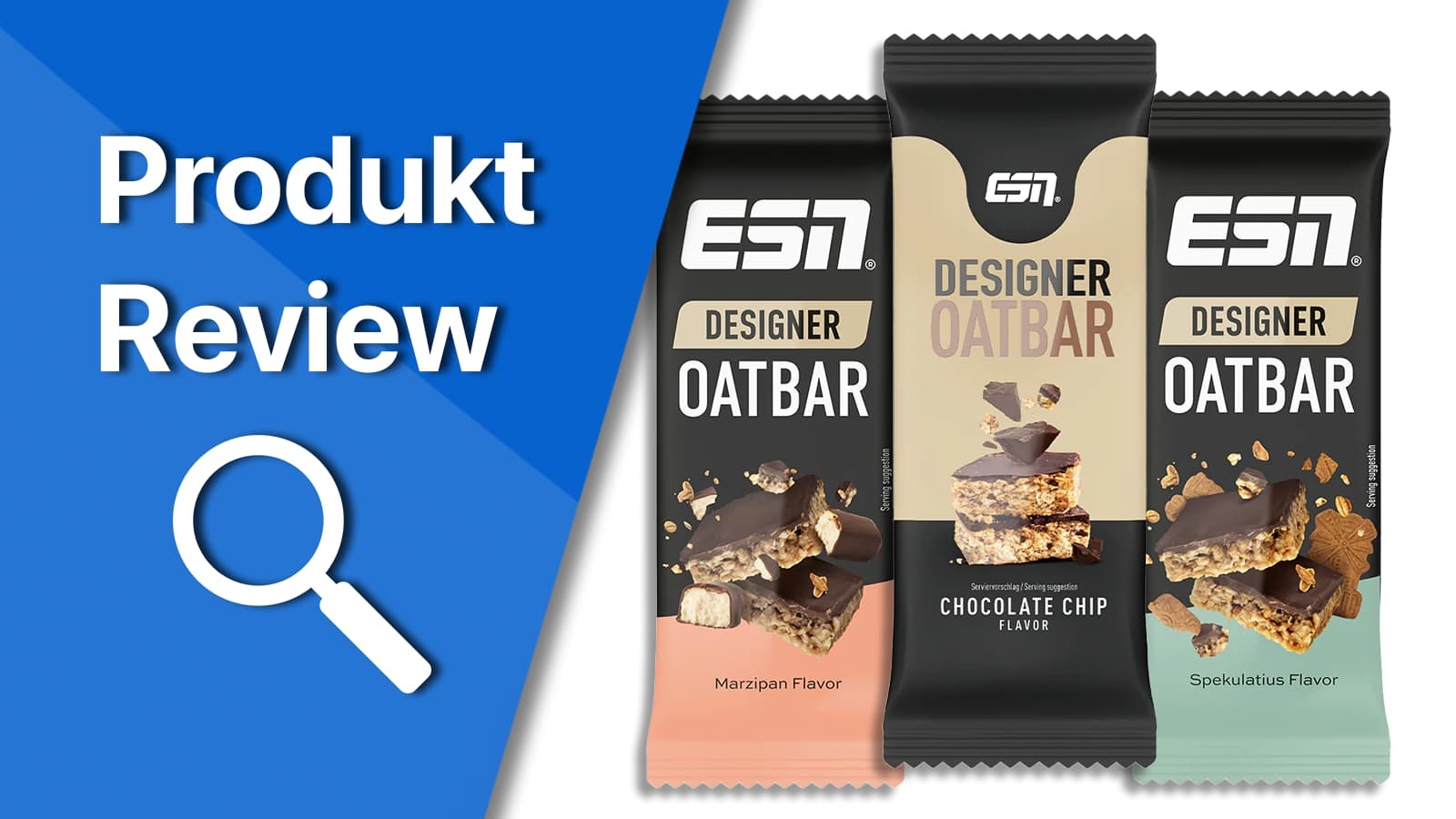 ESN Designer Oatbar Produkt Review. Titelbild, welches die Geschmacksrichtungen der ESN Designer Oatbar präsentiert.