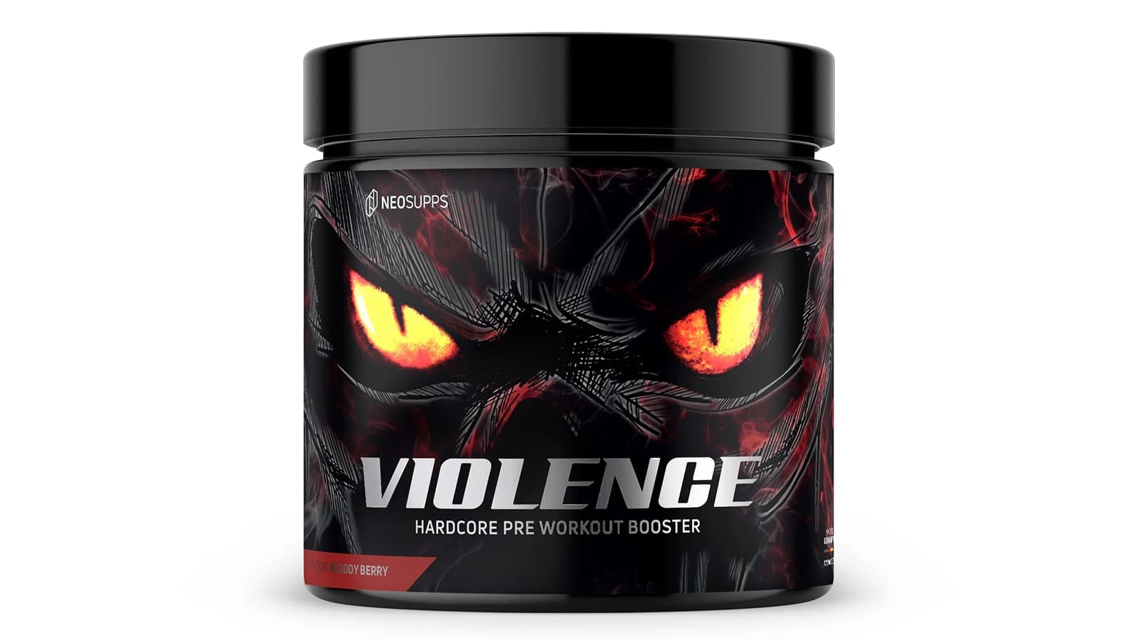 Neosupps Violence Booster im Review. Bild von einem Neosupps Violence Booster mit Bloody Berry Geschmack.